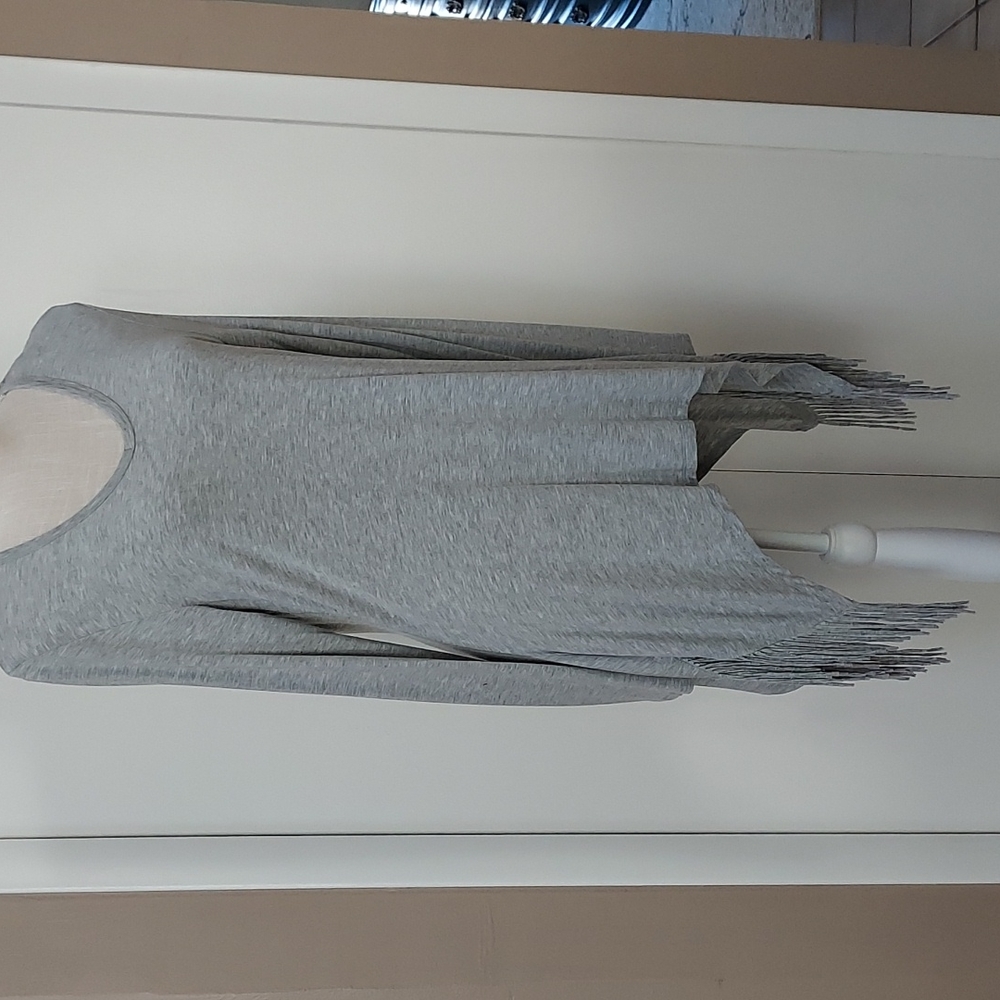 Gray long shirt with fringed side slits